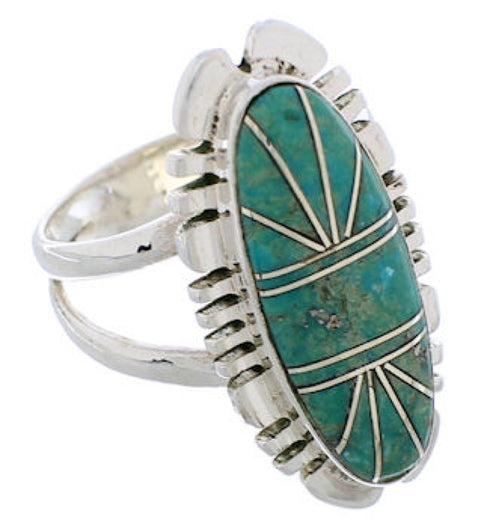 Silver Turquoise Southwestern Inlay Ring Size 5-1/4 TX28569